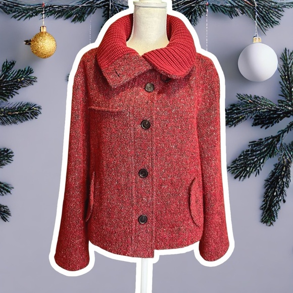 Akris Punto RARE Red Wool & Mohair-Blend Button-Up Coat with Cashmere Knit Trim - Picture 1 of 16